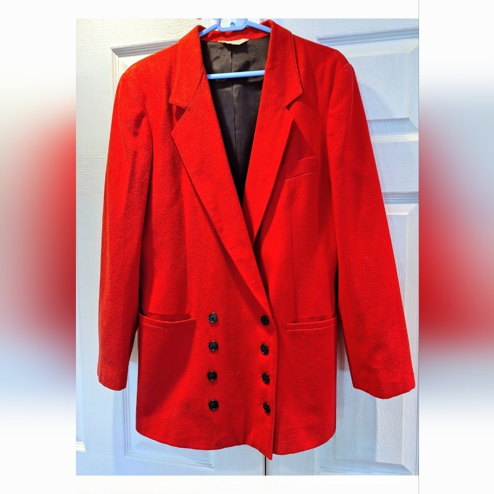 Vintage Red Double-Breasted Women's Blazer Jacket Size 9/10
